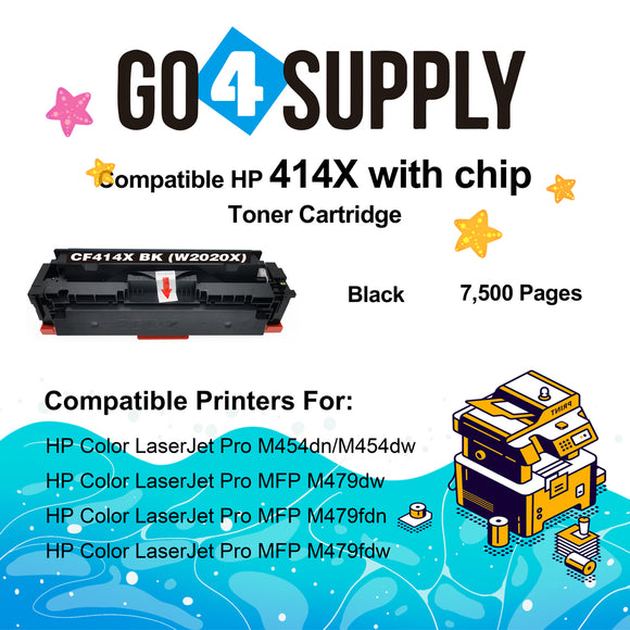 Compatible HP Black W2020X CF414X (WITH CHIP) Toner Cartridge Used for Color LaserJet Pro M454dn/M454dw; MFP M479dw/M479fdn/M479fdw/M454nw; Enterprise M455dn/ MFP M480f/ MFP M480f; Color LaserJet Managed E45028