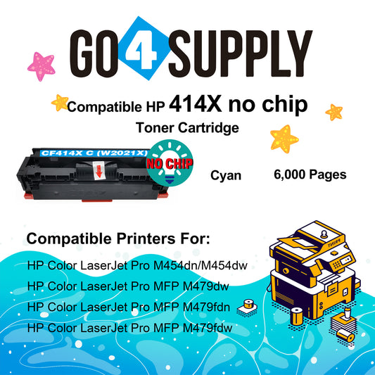 Compatible HP Cyan W2021X CF414X (NO CHIP) Toner Cartridge Used for Color LaserJet Pro M454dn/M454dw; MFP M479dw/M479fdn/M479fdw/M454nw; Enterprise M455dn/ MFP M480f/ MFP M480f; Color LaserJet Managed E45028