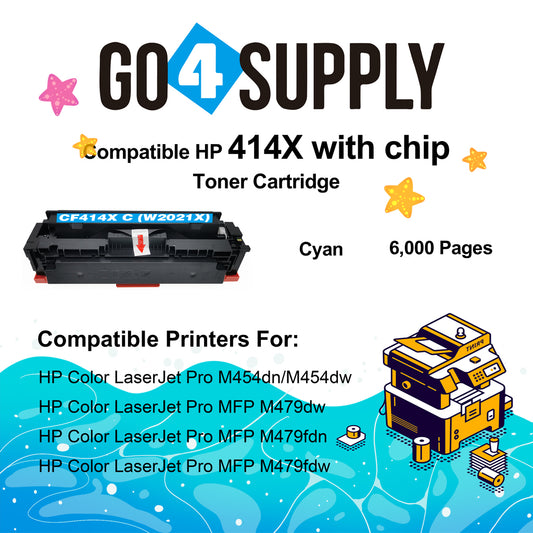 Compatible HP Cyan W2021X CF414X (WITH CHIP) Toner Cartridge Used for Color LaserJet Pro M454dn/M454dw; MFP M479dw/M479fdn/M479fdw/M454nw; Enterprise M455dn/ MFP M480f/ MFP M480f; Color LaserJet Managed E45028
