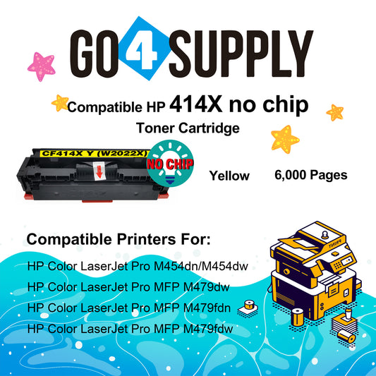 Compatible HP Yellow W2022X CF414X (NO CHIP) Toner Cartridge Used for Color LaserJet Pro M454dn/M454dw; MFP M479dw/M479fdn/M479fdw/M454nw; Enterprise M455dn/ MFP M480f/ MFP M480f; Color LaserJet Managed E45028