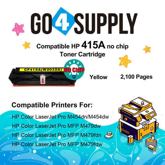 Compatible HP Yellow W2032A CF415A (NO CHIP) Toner Cartridge Used for Color LaserJet Pro M454dn/M454dw; MFP M479dw/M479fdn/M479fdw/M454nw; Enterprise M455dn/MFP M480f; Color LaserJet Managed E45028
