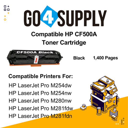 Compatible Black HP 500A CF500A 202A Toner Cartridge Used for HP Color LaserJet Pro M254/M254dw/254nw; MFP M281cdw/281fdn/281fdw/280/280nw Printer
