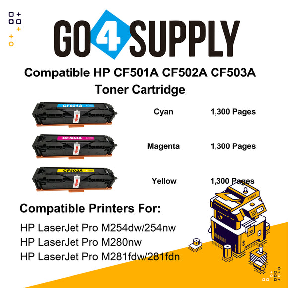 Compatible 3-Color Combo HP 500A CF500A CF501A CF502A CF503A 202A Toner Cartridge Used for HP Color LaserJet Pro M254/M254dw/254nw; MFP M281cdw/281fdn/281fdw/280/280nw Printer