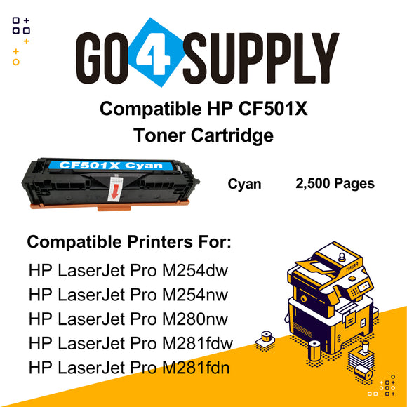 Compatible Cyan HP 501x CF500x 202x Toner Cartridge Used for HP Color LaserJet Pro M254/M254dw/254nw; MFP M281cdw/281fdn/281fdw/280/280nw Printer