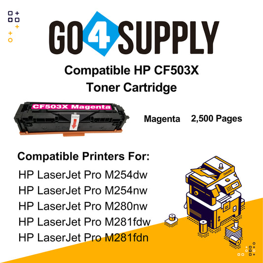 Compatible Magenta HP 503x CF500x 202x Toner Cartridge Used for HP Color LaserJet Pro M254/M254dw/254nw; MFP M281cdw/281fdn/281fdw/280/280nw Printer