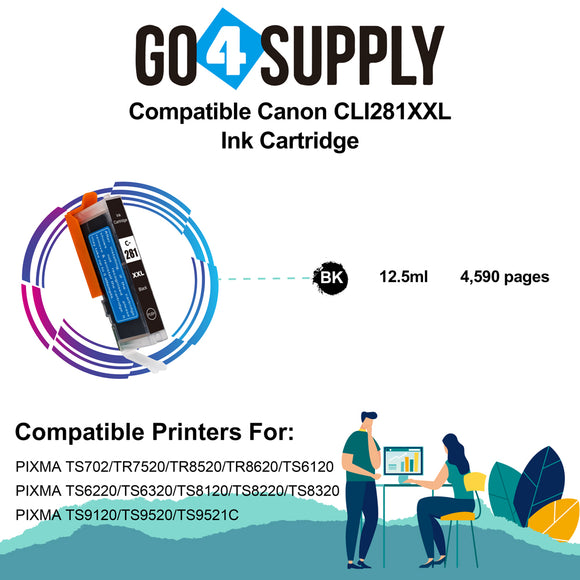 Compatible Small Black Canon CLI281 CLI281XXL CLI-281XXL Ink Cartridge CLI281XL CLI-281XL Used for PIXMA TS702/TR7520/TR8520/TR8620/TS6120/TS6220/TS6320/TS8120/TS8220/TS8320/TS9120/TS9520/TS9521C Printers