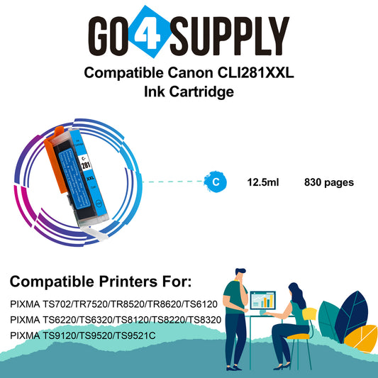 Compatible Cyan Canon CLI281 CLI281XXL CLI-281XXL Ink Cartridge CLI281XL CLI-281XL Used for PIXMA TS702/TR7520/TR8520/TR8620/TS6120/TS6220/TS6320/TS8120/TS8220/TS8320/TS9120/TS9520/TS9521C Printers