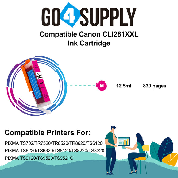 Compatible Magenta Canon CLI281 CLI281XXL CLI-281XXL Ink Cartridge CLI281XL CLI-281XL Used for PIXMA TS702/TR7520/TR8520/TR8620/TS6120/TS6220/TS6320/TS8120/TS8220/TS8320/TS9120/TS9520/TS9521C Printers