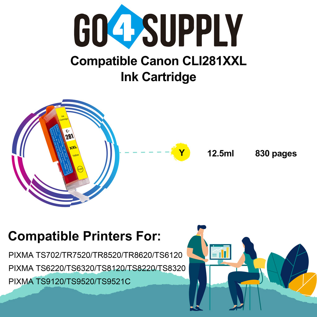 Compatible Yellow Canon CLI281 CLI281XXL CLI-281XXL Ink Cartridge CLI281XL CLI-281XL Used for PIXMA TS702/TR7520/TR8520/TR8620/TS6120/TS6220/TS6320/TS8120/TS8220/TS8320/TS9120/TS9520/TS9521C Printers