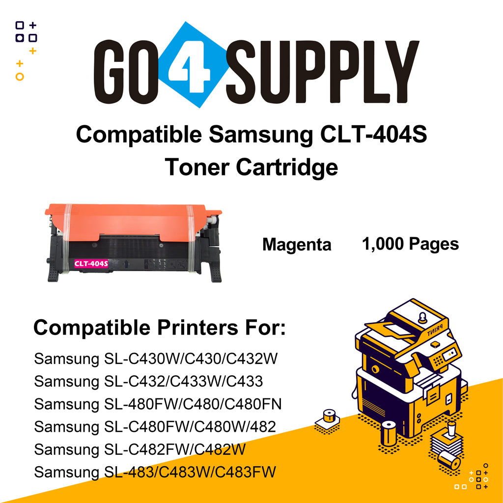 Compatible Magenta Samsang 404 CLT404S CLT-404S Toner Cartridge Used for Samsung SL-C430W/C430/C432W; SL-C432/C433W/C433; SL-480FW/C480/C480FN; SL-C480FW/C480W/482; SL-C482FW/C482W; SL-483/C483W/C483FW
