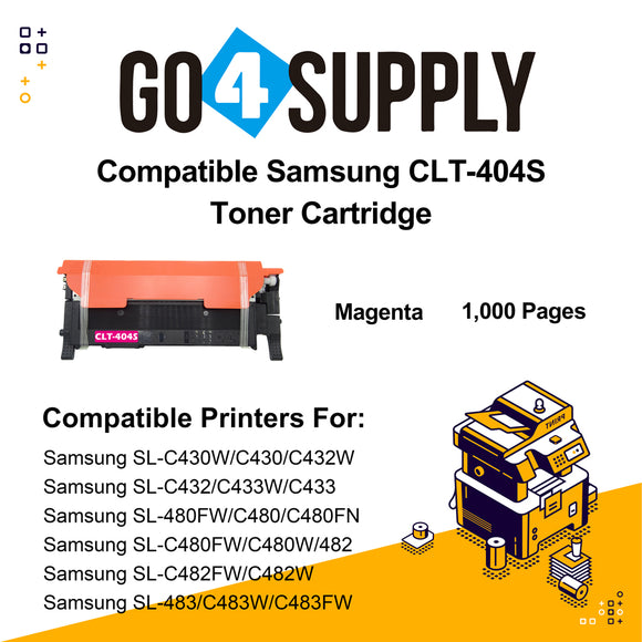 Compatible Magenta Samsang 404 CLT404S CLT-404S Toner Cartridge Used for Samsung SL-C430W/C430/C432W; SL-C432/C433W/C433; SL-480FW/C480/C480FN; SL-C480FW/C480W/482; SL-C482FW/C482W; SL-483/C483W/C483FW