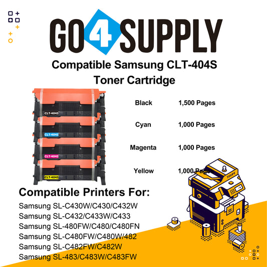 Compatible Set Combo Samsang 404 CLT404S CLT-404S Toner Cartridge Used for Samsung SL-C430W/C430/C432W; SL-C432/C433W/C433; SL-480FW/C480/C480FN; SL-C480FW/C480W/482; SL-C482FW/C482W; SL-483/C483W/C483FW
