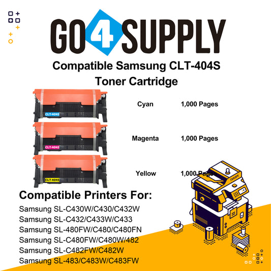 Compatible 3-Color Combo Samsang 404 CLT404S CLT-404S Toner Cartridge Used for Samsung SL-C430W/C430/C432W; SL-C432/C433W/C433; SL-480FW/C480/C480FN; SL-C480FW/C480W/482; SL-C482FW/C482W; SL-483/C483W/C483FW