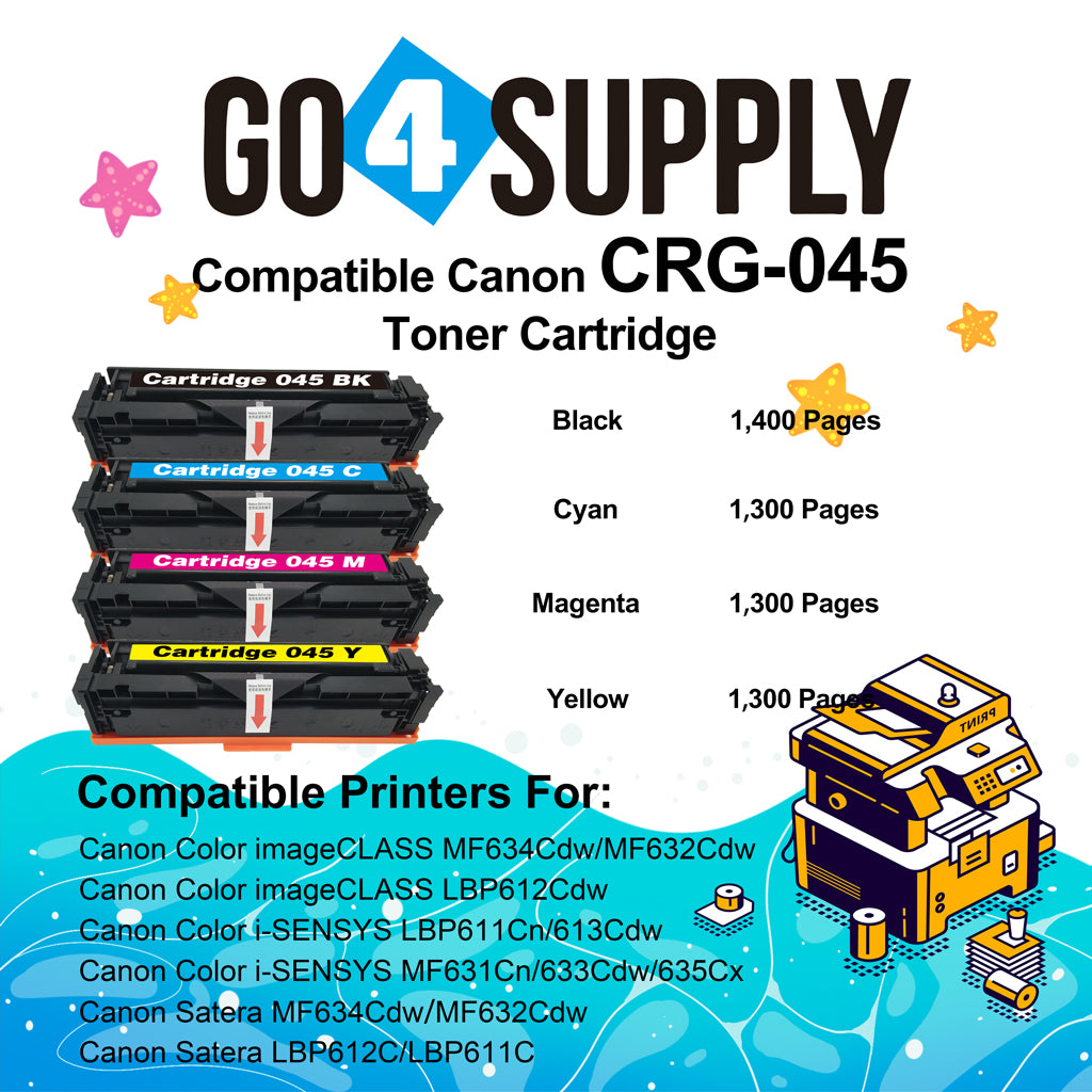 Compatible CANON CRG-045 CRG045 (BCMY) Set Toner Cartridge Used for Canon Color imageCLASS MF634Cdw/LBP612Cdw/MF632Cdw; i-SENSYS MF631Cn/633Cdw/635Cx/LBP611Cn/613Cdw