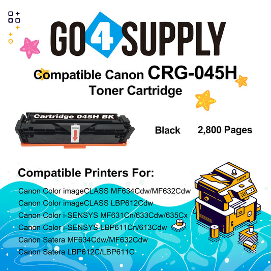 Compatible (High-Yield Page) CANON Black CRG045H CRG-045H Toner Cartridge Used for Color imageCLASS MF634Cdw/LBP612Cdw/MF632Cdw; i-SENSYS MF631Cn/633Cdw/635Cx/LBP611Cn/613Cdw