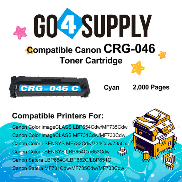 Compatible (Standard-Yield) Cyan CANON CRG046 CRG-046 Toner Cartridge Used for Color imageCLASS LBP654Cdw/MF735Cdw/MF731Cdw/MF733Cdw; Color i-SENSYS LBP654Cx/653Cdw/MF732Cdw/734Cdw/735Cx; Satera MF731Cdw/LBP654C/LBP652C/LBP651C/MF735Cdw/MF733Cdw