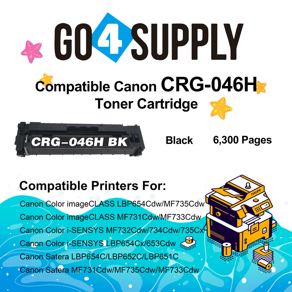 Compatible (High-Yield) Black CANON CRG046H Toner Cartridge Used for Color imageCLASS LBP654Cdw/MF735Cdw/MF731Cdw/MF733Cdw, Color i-SENSYS LBP654Cx/653Cdw/MF732Cdw/734Cdw/735Cx; Satera MF731Cdw/LBP654C/LBP652C/LBP651C/MF735Cdw/MF733Cdw