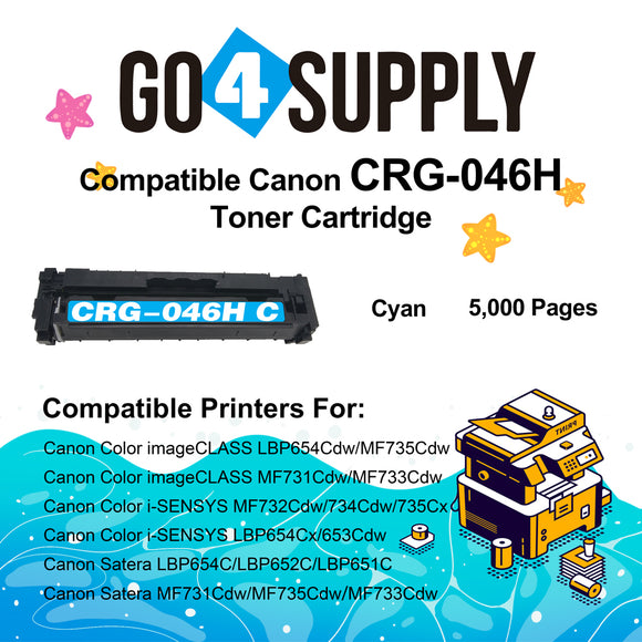 Compatible (High-Yield) Cyan CANON CRG046H Toner Cartridge Used for Color imageCLASS LBP654Cdw/MF735Cdw/MF731Cdw/MF733Cdw, Color i-SENSYS LBP654Cx/653Cdw/MF732Cdw/734Cdw/735Cx; Satera MF731Cdw/LBP654C/LBP652C/LBP651C/MF735Cdw/MF733Cdw