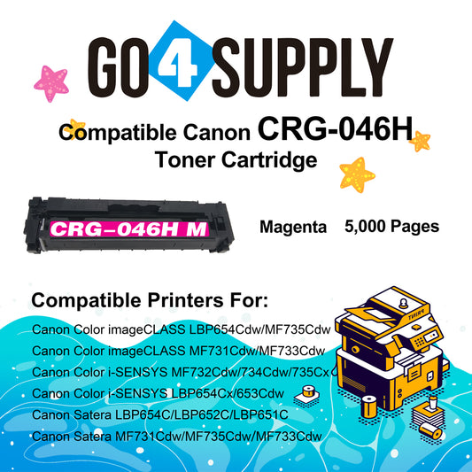 Compatible (High-Yield) Magenta CANON CRG046H Toner Cartridge Used for Color imageCLASS LBP654Cdw/MF735Cdw/MF731Cdw/MF733Cdw, Color i-SENSYS LBP654Cx/653Cdw/MF732Cdw/734Cdw/735Cx; Satera MF731Cdw/LBP654C/LBP652C/LBP651C/MF735Cdw/MF733Cdw