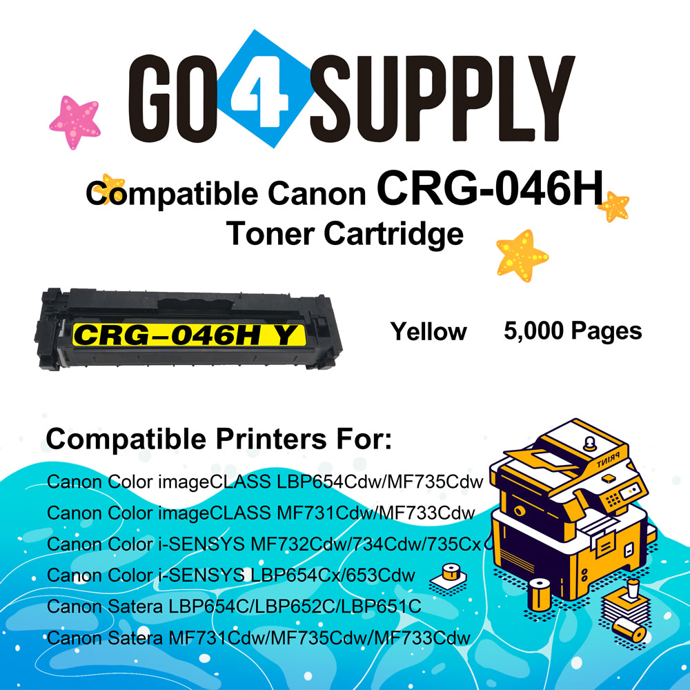 Compatible (High-Yield) Yellow CANON CRG046H Toner Cartridge Used for Color imageCLASS LBP654Cdw/MF735Cdw/MF731Cdw/MF733Cdw, Color i-SENSYS LBP654Cx/653Cdw/MF732Cdw/734Cdw/735Cx; Satera MF731Cdw/LBP654C/LBP652C/LBP651C/MF735Cdw/MF733Cdw