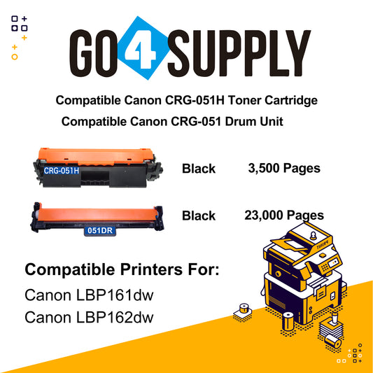Compatible (Toner + Drum) Canon CRG051H CRG-051H Cartridge 051H Black Toner Cartridge (2168C001) with Drum Unit (2170C001) Used for Canon ImageCLASS LBP162dw MF264dw MF267dw MF269dw Printer
