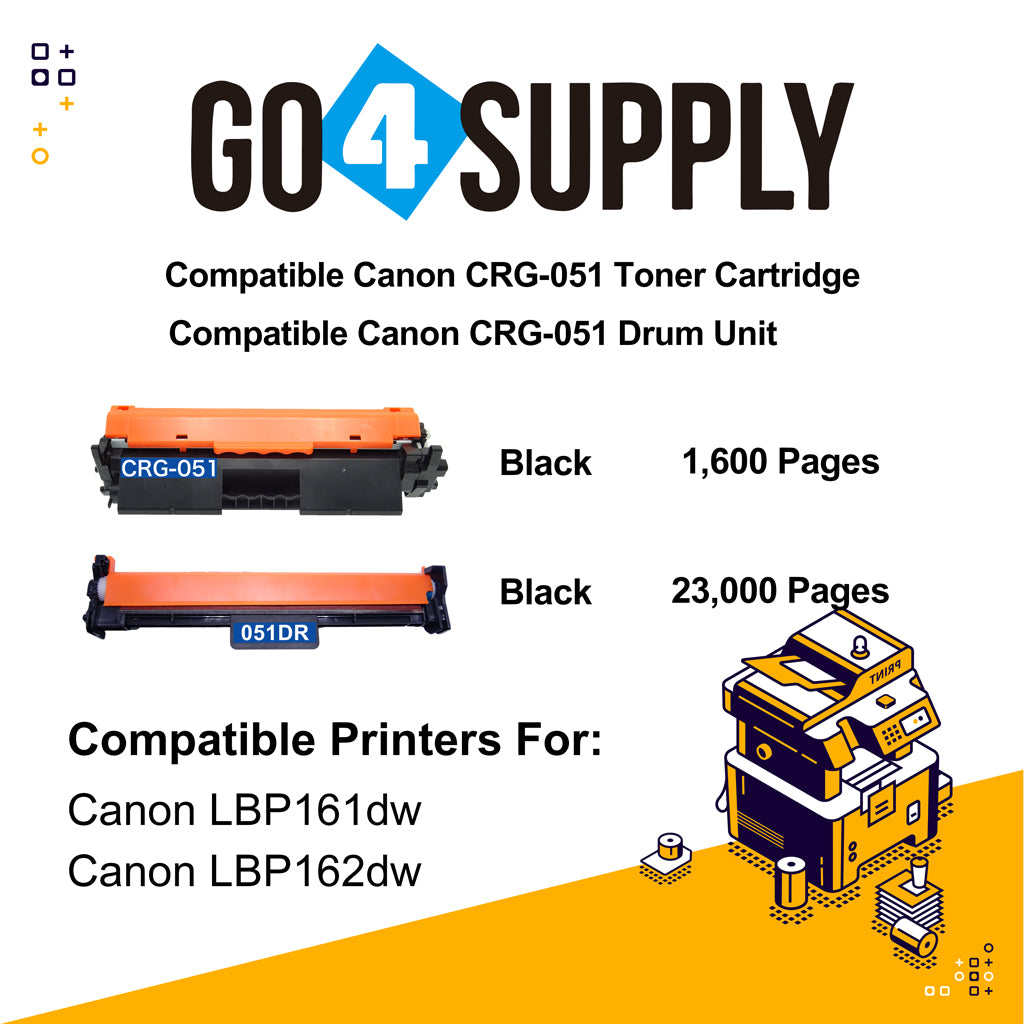 Compatible (Toner + Drum) Canon CRG051 CRG-051 Cartridge 051 Black Toner Cartridge (2168C001) with Drum Unit (2170C001) Used for Canon ImageCLASS LBP162dw MF264dw MF267dw MF269dw Printer