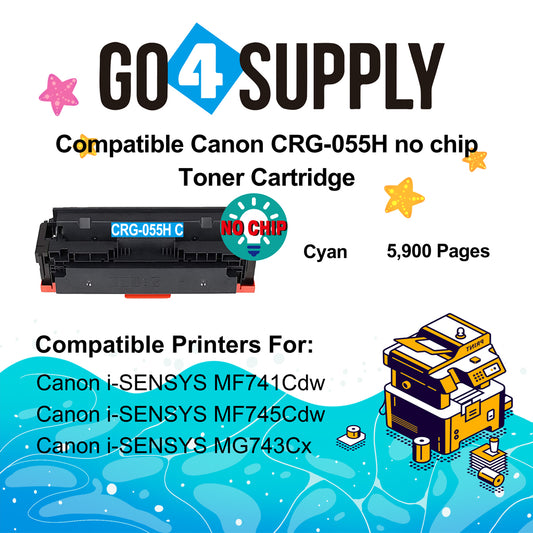 Compatible CANON (High-Yield Page) Cyan CRG055H (NO CHIP) CRG-055H Toner Cartridge Used for Canon i-SENSYS MF741Cdw; i-SENSYS MF745Cdw;  i-SENSYS MG743Cx