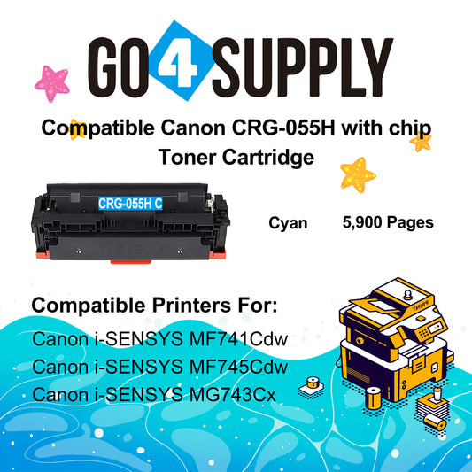 Compatible CANON (High-Yield Page) Cyan CRG055H (WITH CHIP) CRG-055H Toner Cartridge Used for Canon i-SENSYS MF741Cdw; i-SENSYS MF745Cdw;  i-SENSYS MG743Cx
