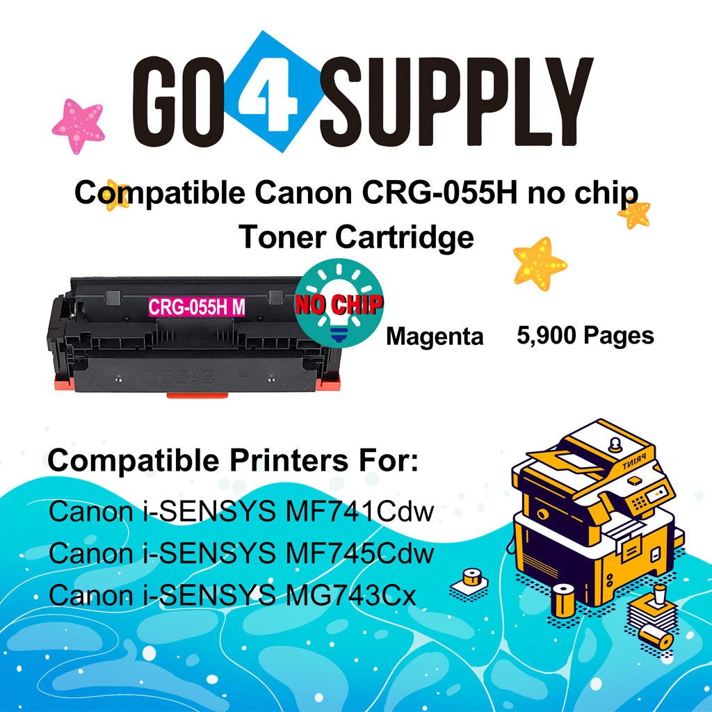 Compatible CANON (High-Yield Page) Magenta CRG055H (NO CHIP) CRG-055H Toner Cartridge Used for Canon i-SENSYS MF741Cdw; i-SENSYS MF745Cdw;  i-SENSYS MG743Cx