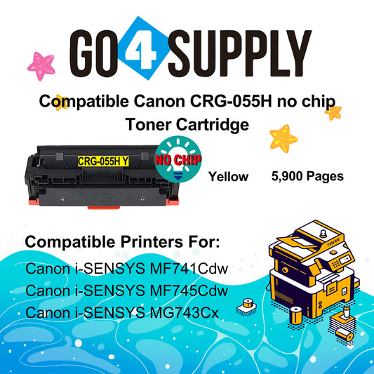 Compatible CANON (High-Yield Page) Yellow CRG055H (NO CHIP) CRG-055H Toner Cartridge Used for Canon i-SENSYS MF741Cdw; i-SENSYS MF745Cdw;  i-SENSYS MG743Cx