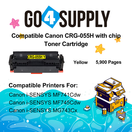 Compatible CANON (High-Yield Page) Yellow CRG055H (WITH CHIP) CRG-055H Toner Cartridge Used for Canon i-SENSYS MF741Cdw; i-SENSYS MF745Cdw;  i-SENSYS MG743Cx