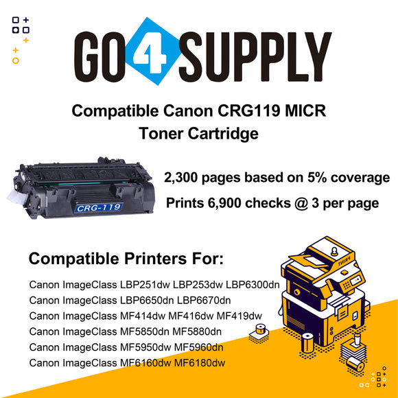 Compatible (Standard Page Yield) MICR Toner Cartridge Replacement for Canon i-SENSYS LBP251dw/252dw/253x/MF411dw/MF416dw/MF418x/MF419x, 
Satera LBP251/252/6300/6330/6340/6600 Printers
