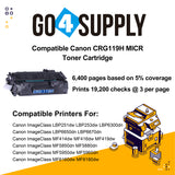 Compatible (High Page Yield) MICR Toner Cartridge Replacement for Canon i-SENSYS LBP251dw/252dw/253x/MF411dw/MF416dw/MF418x/MF419x, 
Satera LBP251/252/6300/6330/6340/6600 Printers