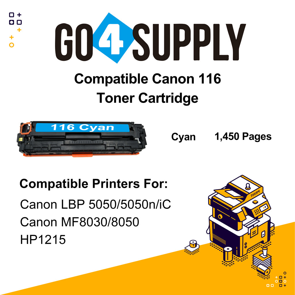 Compatible Cyan Canon 116 CRG-116 CRG116 Toner Cartridge Used for Canon i-SENSYS LBP-7010C/7016C/7018C; LBP 5050/5050n/iC MF 8080cw; MF8010/8030/8040/8050cn; LBP 7110Cw/7100Cn; iC MF8280Cw/MF6680DN; MF8210/8230/8250Cn; MF628Cw/626Cn; MF623Cn/621Cn