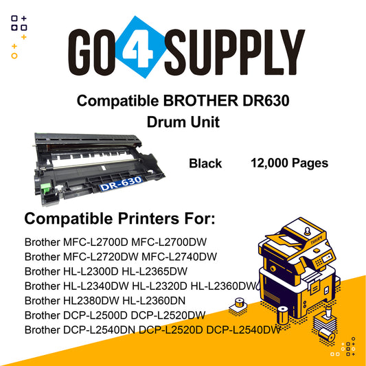 Compatible Brother DR630 DR-630 Drum Unit Used for Brother DCP-L2500D/L2520DW/L2540DN/L2520D/L2540DW/L2560DW/L2500DR/L2520DWR/L2540DNR/L2560DWR; MFC-L2700D/L2700DW/L2720DW/L2740DW/L2740DWR/L2720DWR/L2700DWR Printer