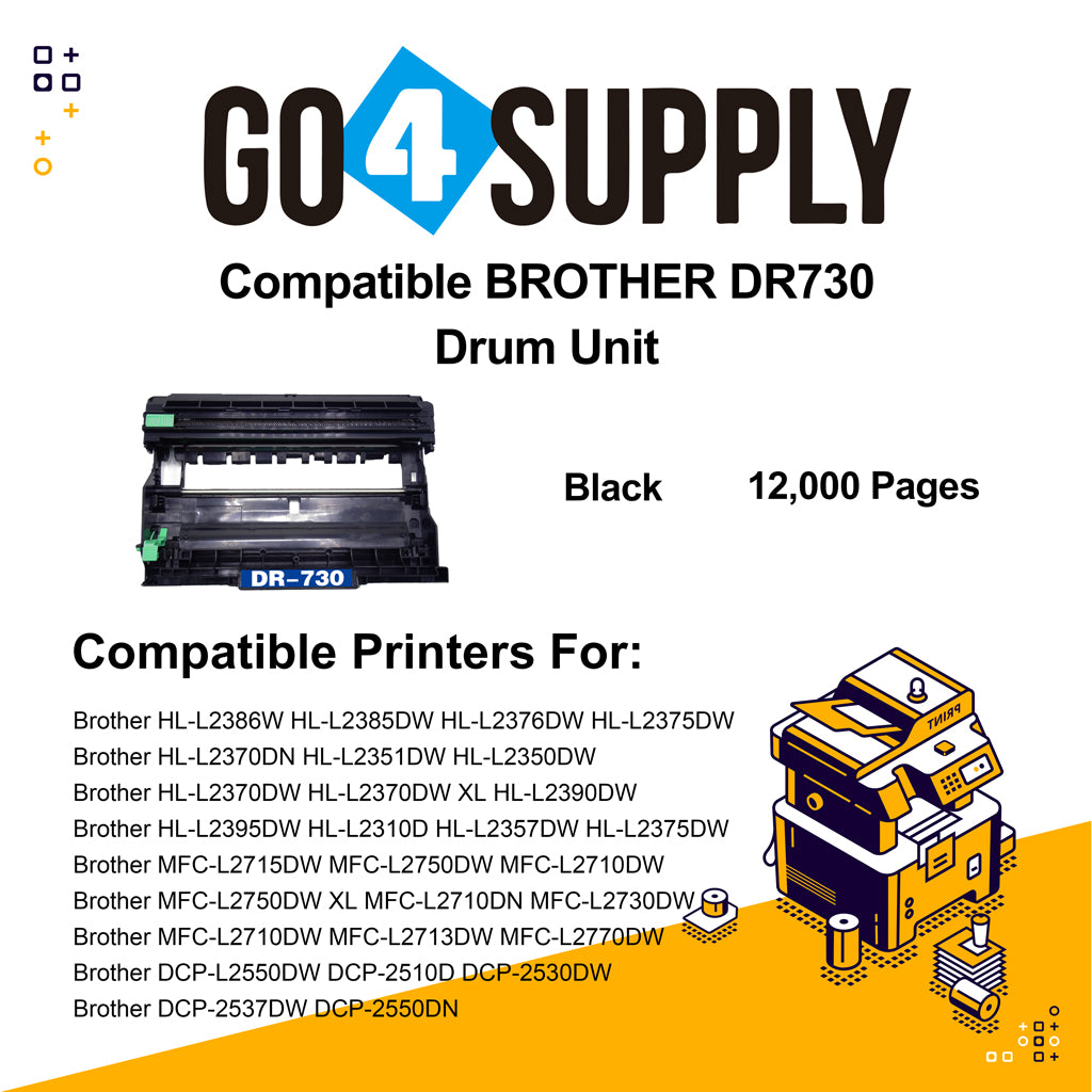 Compatible  Brother DR730 DR-730 Drum Unit Used for Brother DCP-L2550DW, HL-L2350DW, HL-L2370DW, HL-L2370DW XL, HL-L2390DW, HL-L2395DW, MFC-L2710DW, MFC-L2750DW, MFC-L2750DW XL Printer