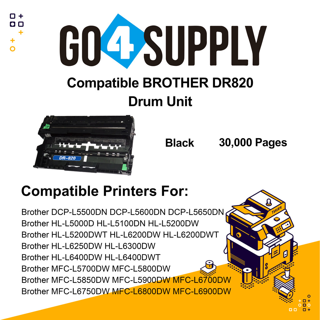 Compatible Brother DR820 DR-820 Drum Unit Used for Brother DCP-L5500DN/L5600DN/L5650DN, HL-L5000D/L5100DN/L5200DW/L5200DWT/L6200DW/L6200DWT/L6250DW/L6300DW/L6400DW/L6400DWT; MFC-L5700DW/L5800DW/L5850DW/L5900DW/L6700DW/L6750DW/L6800DW/L6900DW Printer