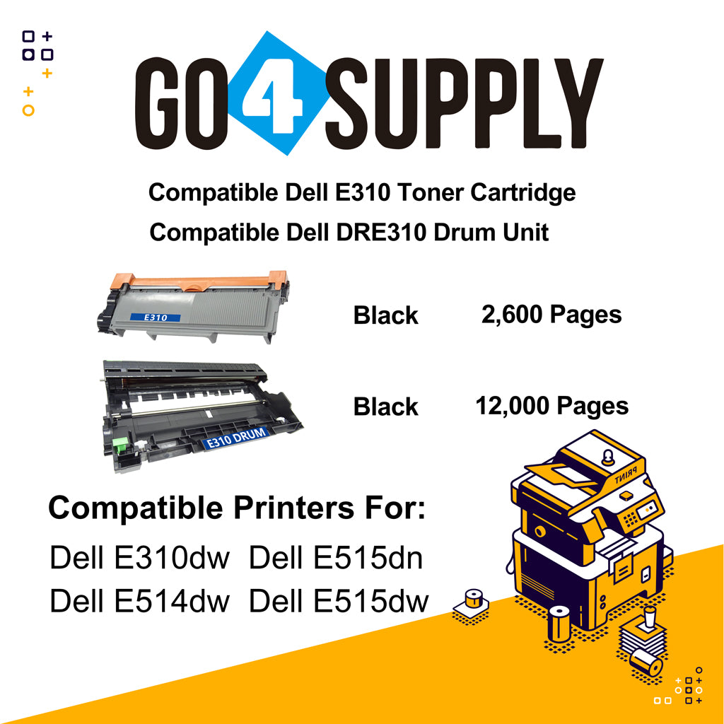 Compatible Kits Combo Dell E310 Toner Unit with DRE310 Drum Unit Used for Dell310, Dell 513, Dell 514 Printer