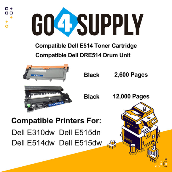 Compatible Kits Combo Dell E514 Toner Unit with DRE514 Drum Unit Used for Dell310, Dell 513, Dell 514 Printer
