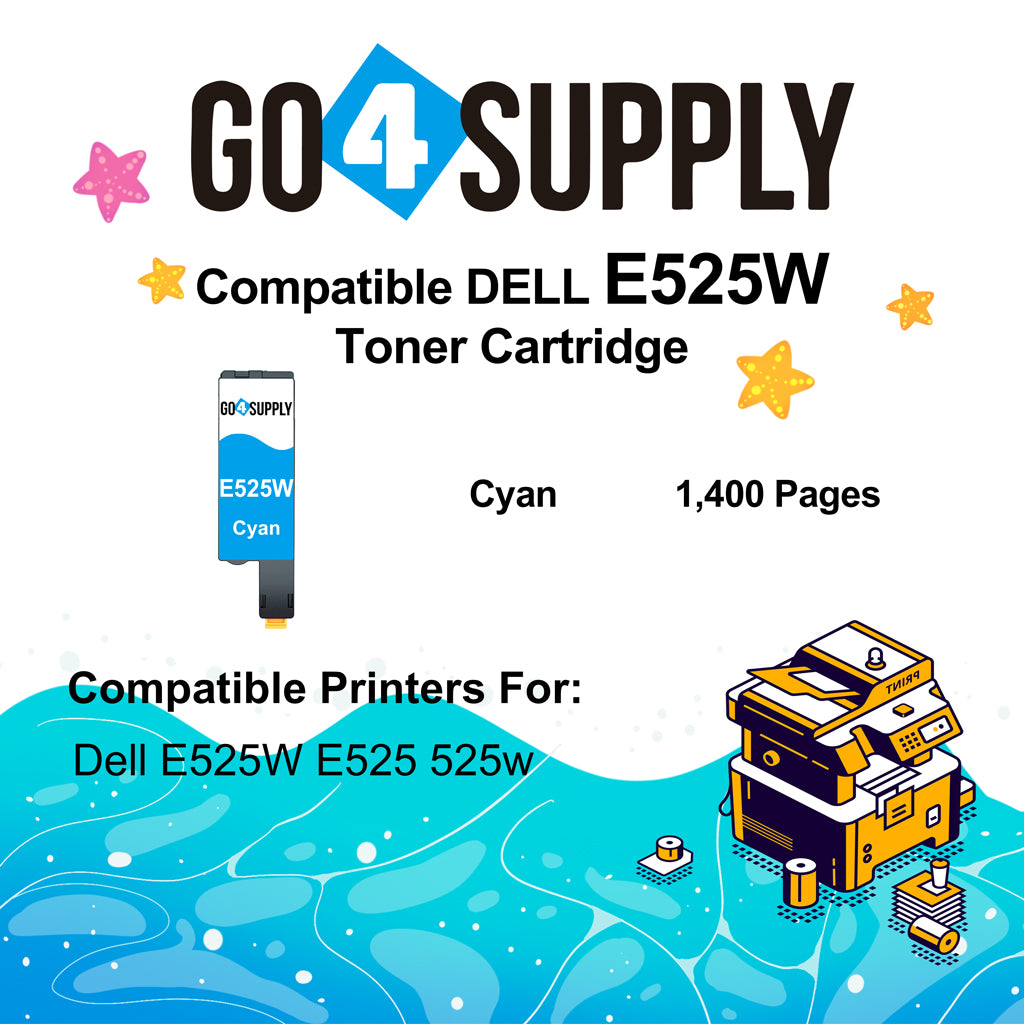 Compatible Dell 593-BBJU Cyan E525W E525 525w to use with E525w Wireless Color Printers