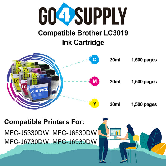 Compatible 3-Color Combo Brother 3019 LC3019XXL LC-3019XXL Ink Cartridge Used for Brother MFC-J5330DW/ MFC-J6530DW/ MFC-J6730DW/ MFC-J6930DW Printer
