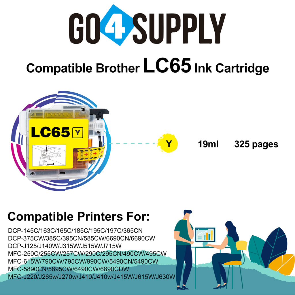 Compatible Yellow Brother LC65 Ink Cartridge Used for MFC-5890CN/5895CW/6490CW/6890CDW/J220/J265w/J270w/J410/J410w/J415W/J615W/J630W