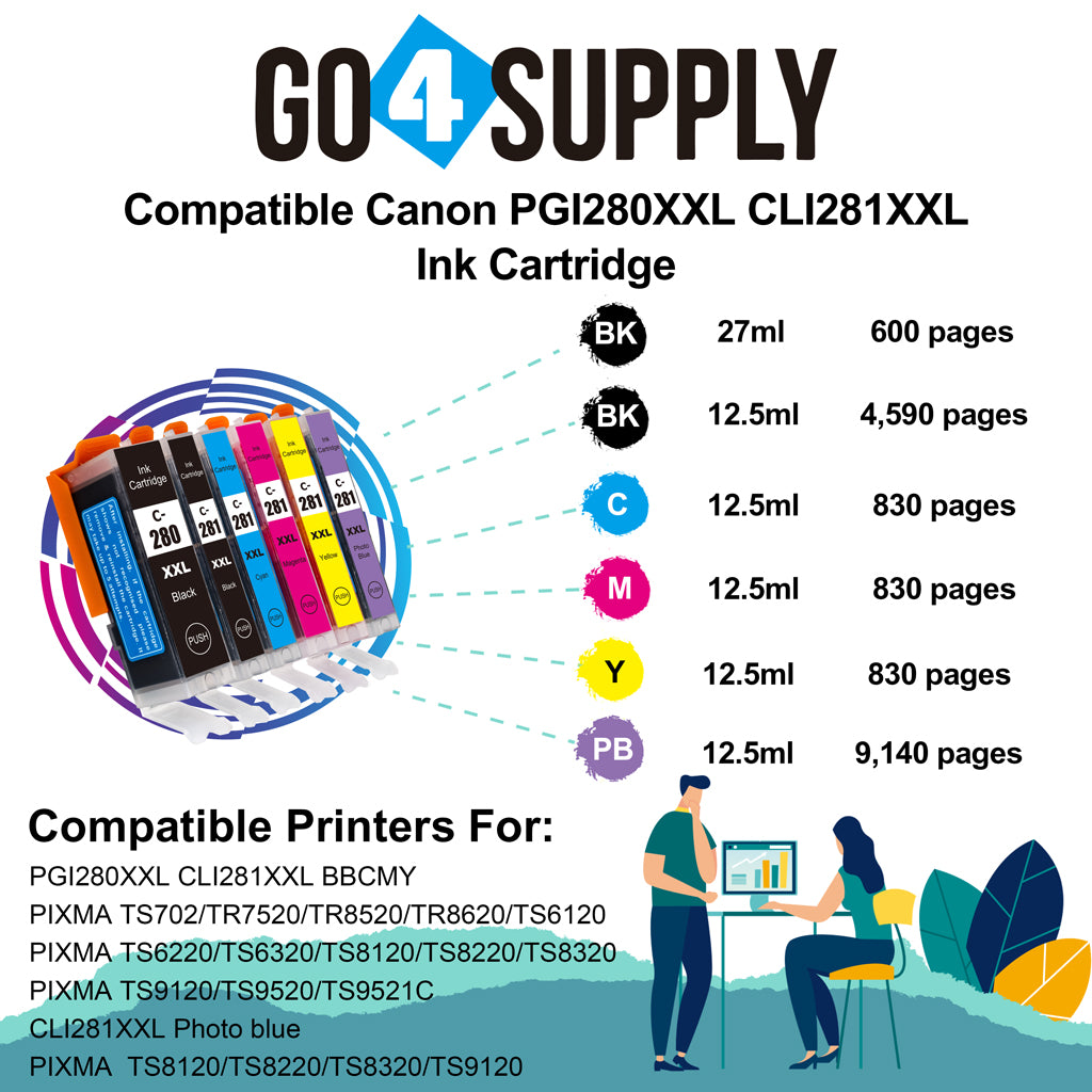 Compatible Included Photo Blue Set Canon PGI280 PGI280XXL PGI-280XXL CLI281 CLI281XXL CLI-281XXL Ink Cartridge PGI280XL PGI-280XL CLI281XL CLI-281XL Used for PIXMA TS8120/TS8220/TS8320/TS9120 Printers