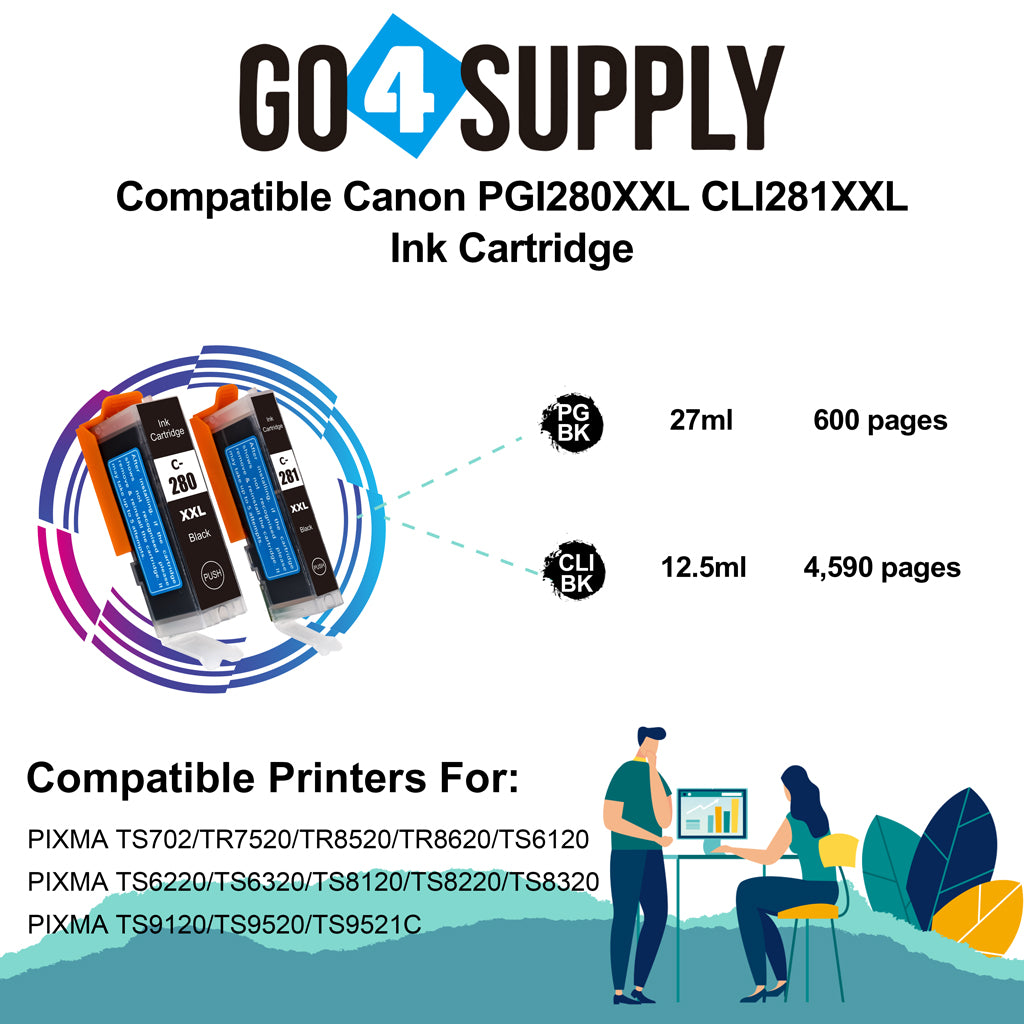 Compatible (PGBK+CLIBK) Canon PGI280 CLI281 Ink Cartridge Used for PIXMA TS702/TR7520/TR8520/TR8620/TS6120/TS6220/TS6320/TS8120/TS8220/TS8320/TS8322/TS9120/TS9520/TS9521C