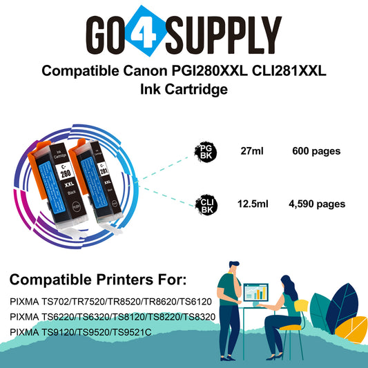 Compatible (PGBK+CLIBK) Canon PGI280 CLI281 Ink Cartridge Used for PIXMA TS702/TR7520/TR8520/TR8620/TS6120/TS6220/TS6320/TS8120/TS8220/TS8320/TS8322/TS9120/TS9520/TS9521C