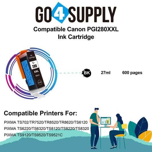 Compatible Large Black Canon PGI280 PGI280XXL PGI-280XXL Ink Cartridge PGI280XL PGI-280XL Used for PIXMA TS702/TR7520/TR8520/TR8620/TS6120/TS6220/TS6320/TS8120/TS8220/TS8320/TS9120/TS9520/TS9521C Printers