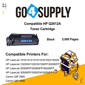 Compatible (Standard Page Yield) HP 12A 2612A Q2612A Toner Cartridge Replacement for LaserJet 1010/1012/1015/1018/1022/1022N/1022NW/1020/3015MFP/3020MFP/3030MFP/3050MFP/3052MFP/3055MFP/3050Z/M1005MFP Printers
