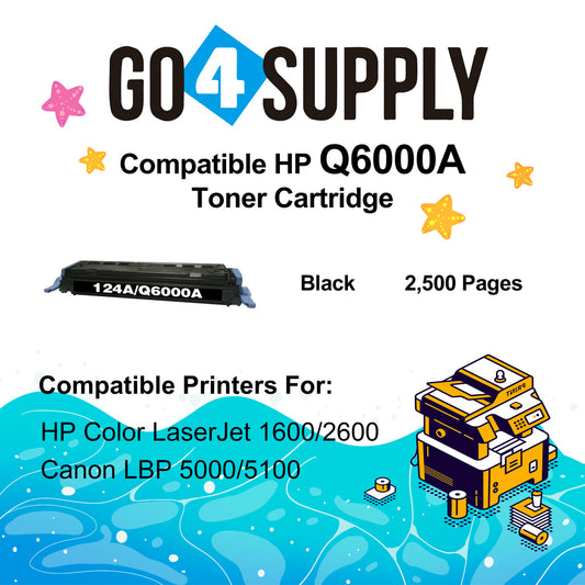 Compatible HP 124A Q6000A Black Toner Cartridge to use for Color Laser Jet 1600 2600n 2605dn 2605dtn CM1015mfp CM1017mfp Printers