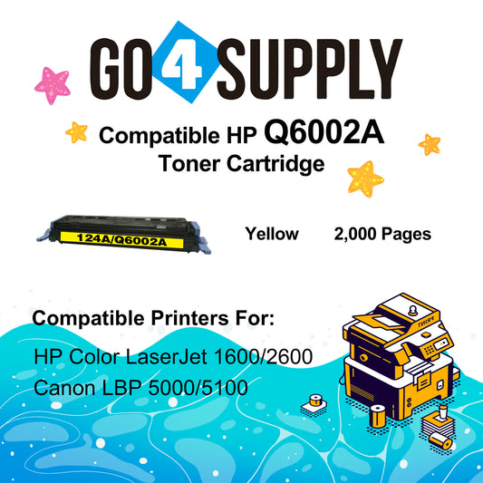 Compatible HP 124A Q6002A Q6001A Q6000A Q6003A Yellow Toner Cartridge to use for Color Laser Jet 1600 2600n 2605dn 2605dtn CM1015mfp CM1017mfp Printers