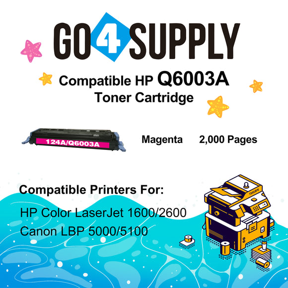 Compatible HP 124A Q6003A Q6000A Magenta Toner Cartridge to use for Color Laser Jet 1600 2600n 2605dn 2605dtn CM1015mfp CM1017mfp Printers